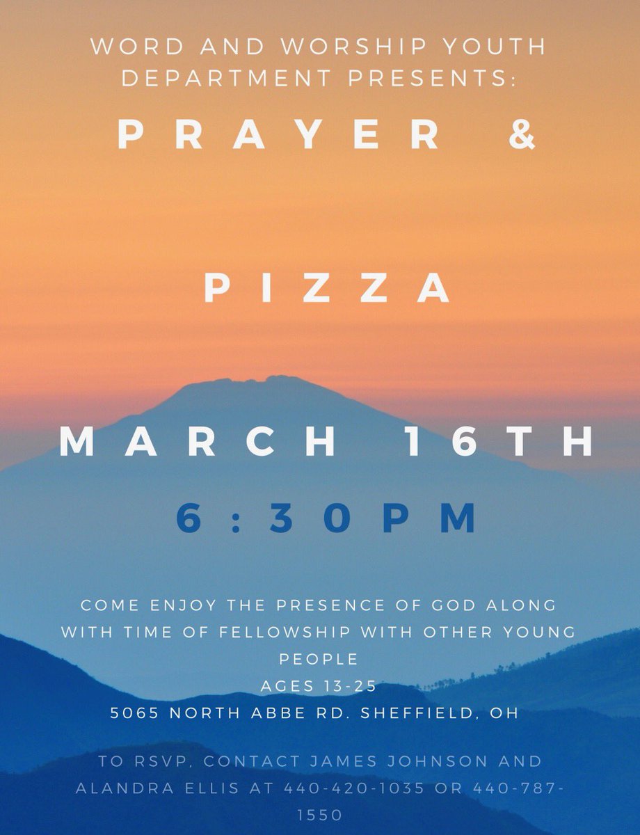ChurchRefocused's tweet photo. Word &amp; Worship Ministries Youth Department wants to give YOU an opportunity to know God for yourself. Come fellowship with us on March 16th @ 6:30PM for a great time in Jesus🙏🏾🍕 https://t.co/VOTifnqPVv