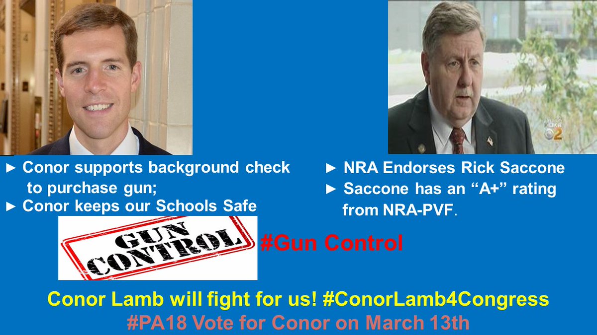 AsianDems's tweet photo. NRA endorsed Saccone; Saccone has an "A+" rating from NRA-PVF. #ConorLamb supports universal background check &amp; keeps our schools SAFE! #GunContolNow #ConorLamb4Congress #PA18 vote for Conor on Mar 13 #FlipItBlue2018 https://t.co/RCSLDlMw2c