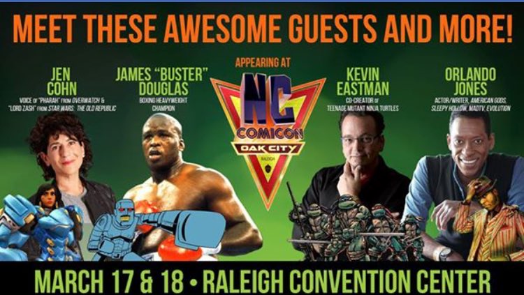 itsneatoco's tweet photo. The NeatOco Crew is heading to North Carolina! Come join us 😊 We will have very special guests James “Buster” Douglas and comic book artist @royalboiler at our table as well as @SethsBeard , @Vuko__ , and @amerikarate 👨🏻‍🎨 
Find us at Booth C003 https://t.co/H2hzx4oSbk