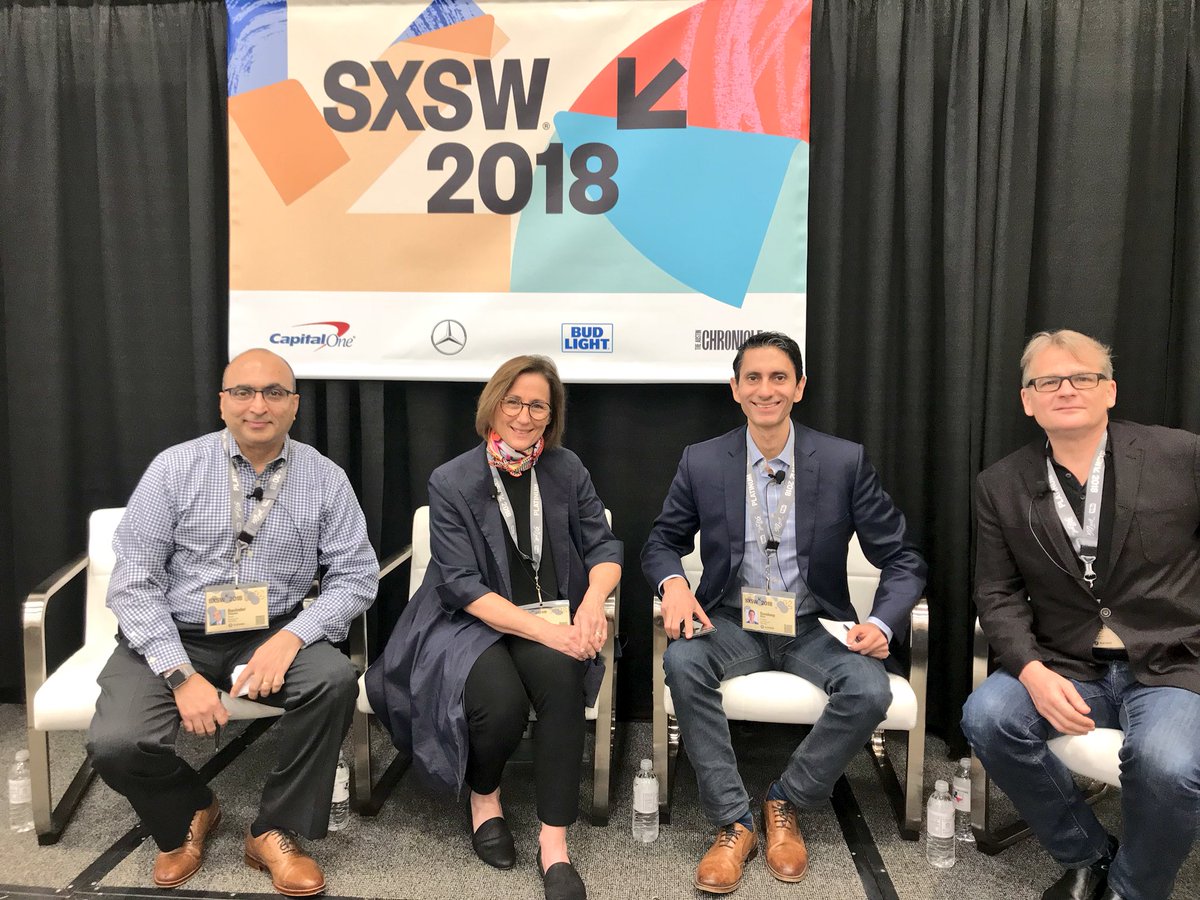 Merck's tweet photo. Behind the scenes getting ready for today’s #EndCancerAtSXSW panel with @Duncande @sundeepbhan Lynn Hohlfeld of @Asuragen & our very own Ravinder Dhawan. Stay tuned for live coverage! https://t.co/TPnV3qz8Cp