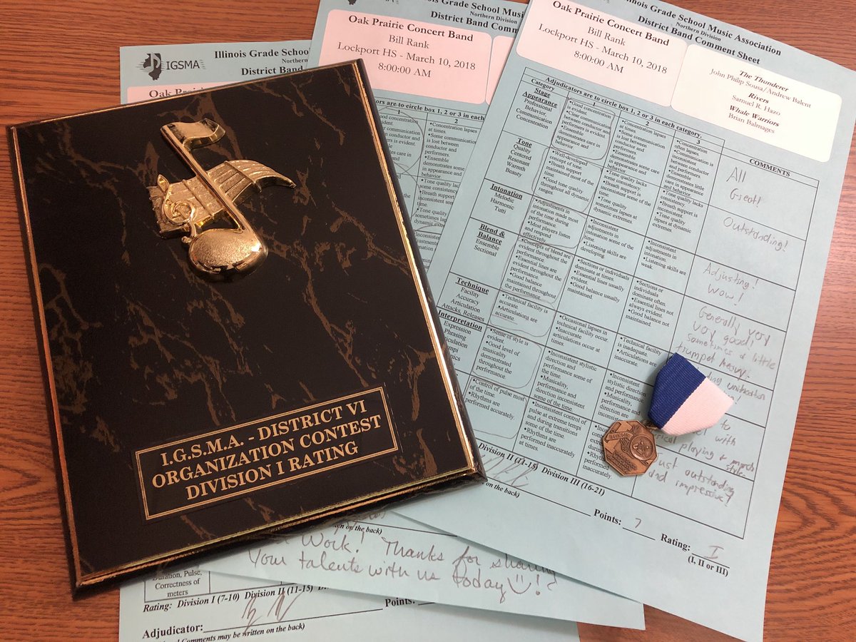 OakPrairieMus's tweet photo. Congrats to the 7th &amp; 8th Grade Concert Bands on their exceptional performance at Lockport East HS! Division I Rating! #d92pride https://t.co/tuJUBrIb2y