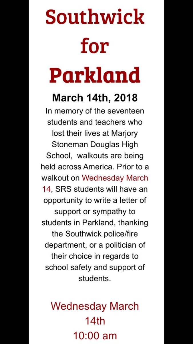 c__hess's tweet photo. Get pumped! SRS walkout March 14th in honor and support of Parkland https://t.co/3Qfqt3O6Ix