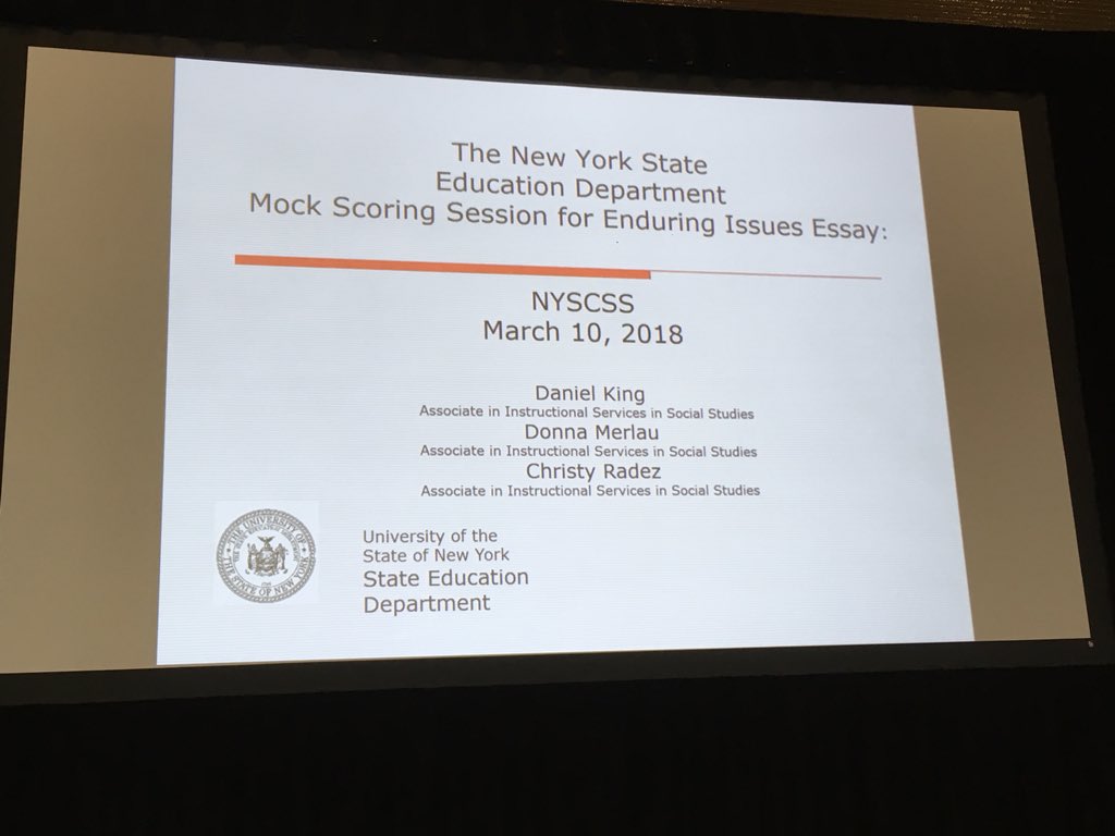 NYSCSS's tweet image. Here we go! The highlight of Day 3- Grading the Enduring Issues Essay. #ConferenceOn #NYSCSS18