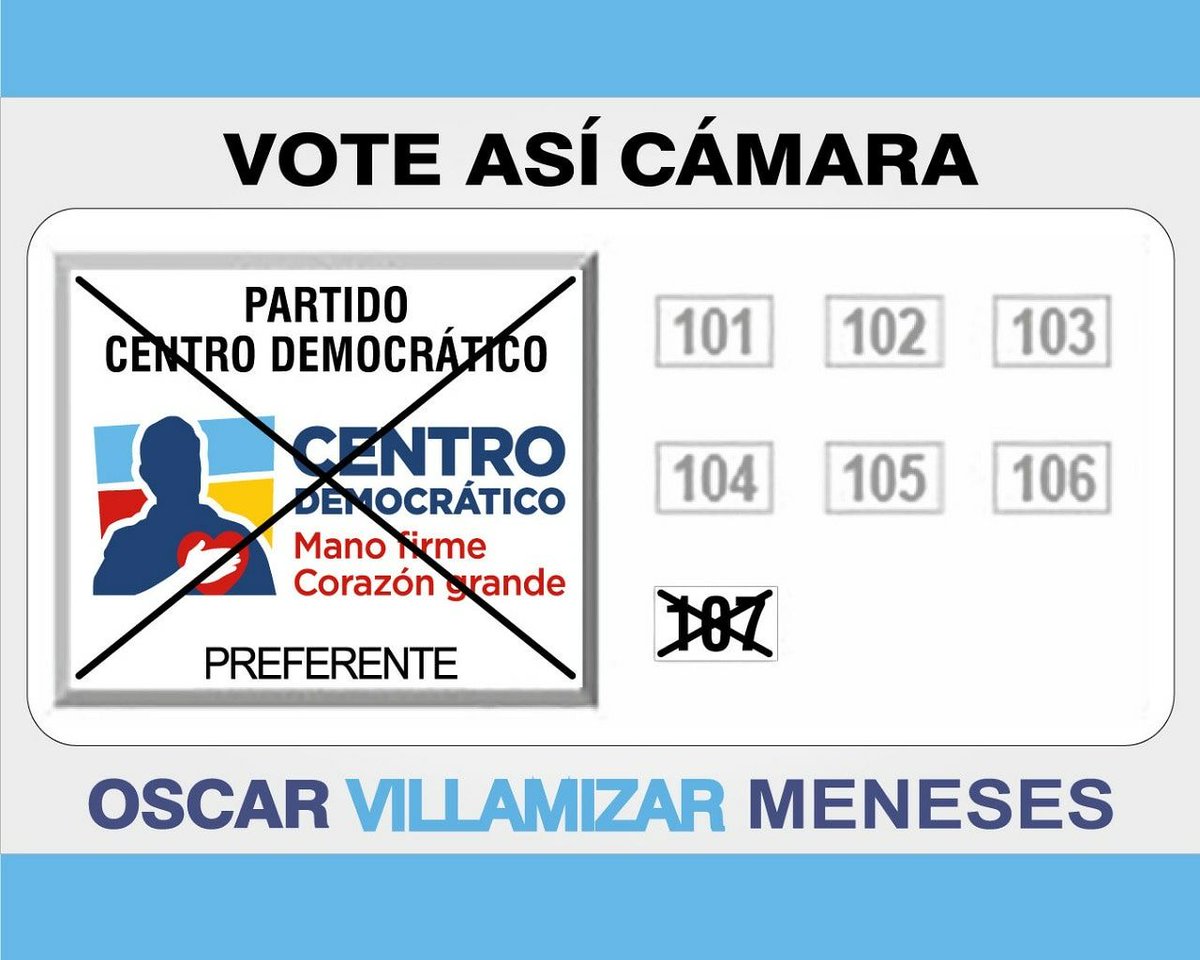 OscarVillamiz's tweet photo. Centro Democrático 107 por una #cámara diferente #MásSeguridad,  Centro Democrático 107 por #MenosImpuestos, por un #SantanderProductivo por #MásEmpleo acompáñenme #ElDeUribeEnSantander  marcando #CD107 Oscar Villamizar https://t.co/wER3gkm9Dd