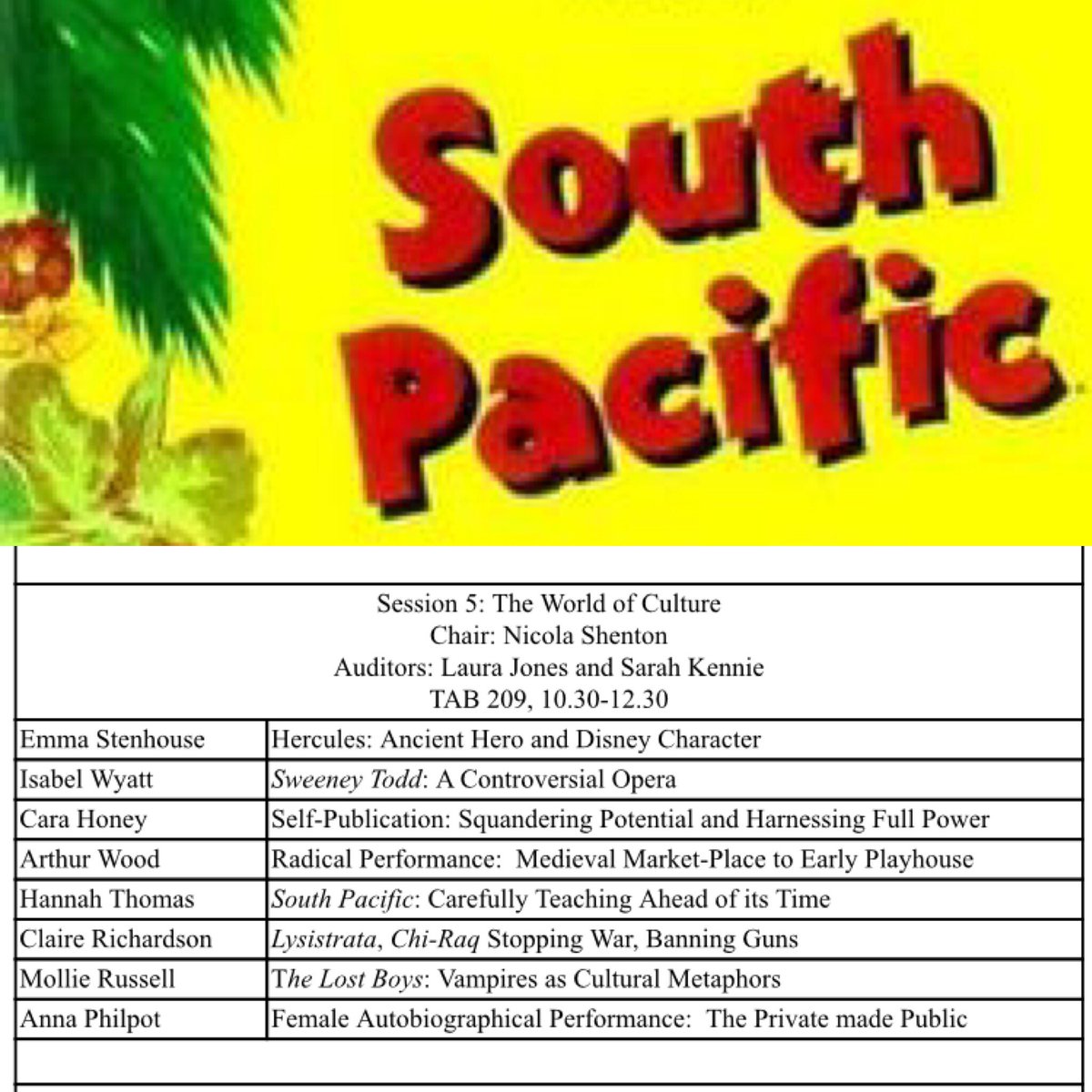 mt_UoW's tweet photo. Great to see 2nd year student, Hannah Thomas (@Hannahtt97), present at the Winchester Scholars Conference today. Hannah adapted a past essay into her first conference paper on race, Otherness and Rodgers and Hammerstein’s South Pacific. Well Done, Hannah! #academia #MTWinch https://t.co/luuX7NUXDp