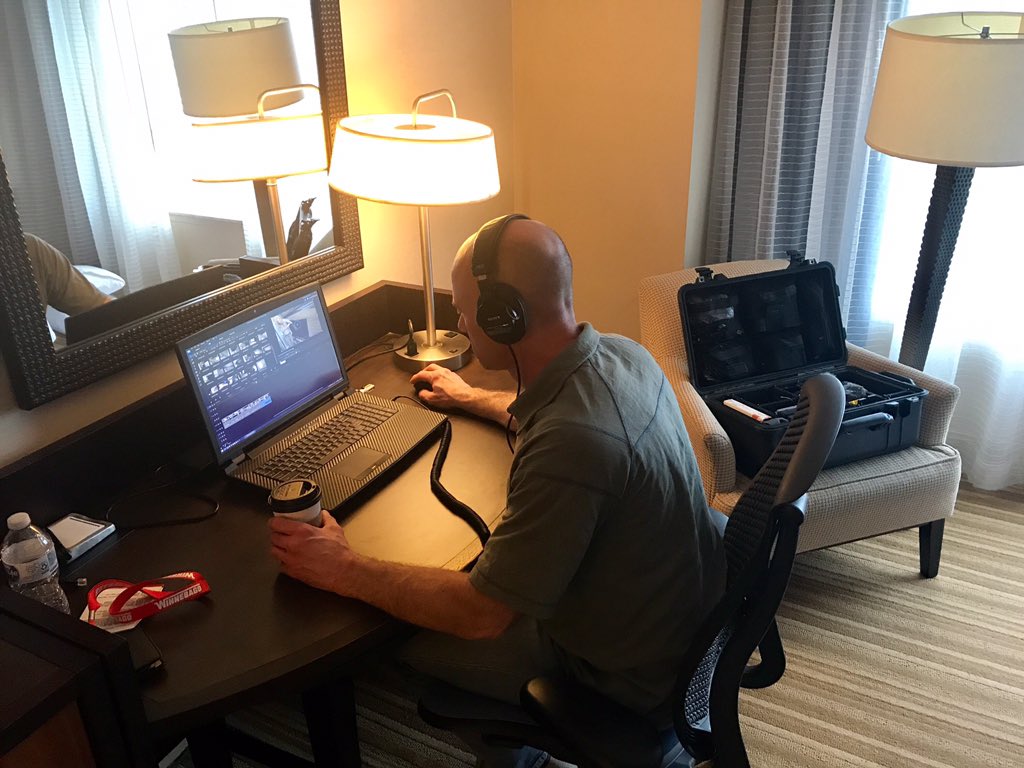 TheFitRV's tweet photo. While the rest of the conference attendees are having a blast in #SanDiego, I'm in the hotel room editing our first #lithium powered #Travato video. It's OK though - this coach is #PureAwesome! #Pure3 #winnebago #bienertmoment https://t.co/bxsbxpz39K