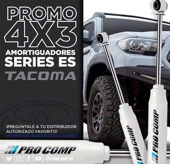 RUTAS_4WD's tweet image. ¡Quien no desea adquirir está #Promoción que #procompve tiene para ustedes y poner su 4x4 bien nene! ¡Puedes adquirir 4 amortiguadores #SERIES ES TACOMA PROCOMP y SOLO CANCELAR 3. BÚSCALOS EN NUESTROS DISTRIBUIDORES AUTORIZADOS. #procomp @ProcompVe