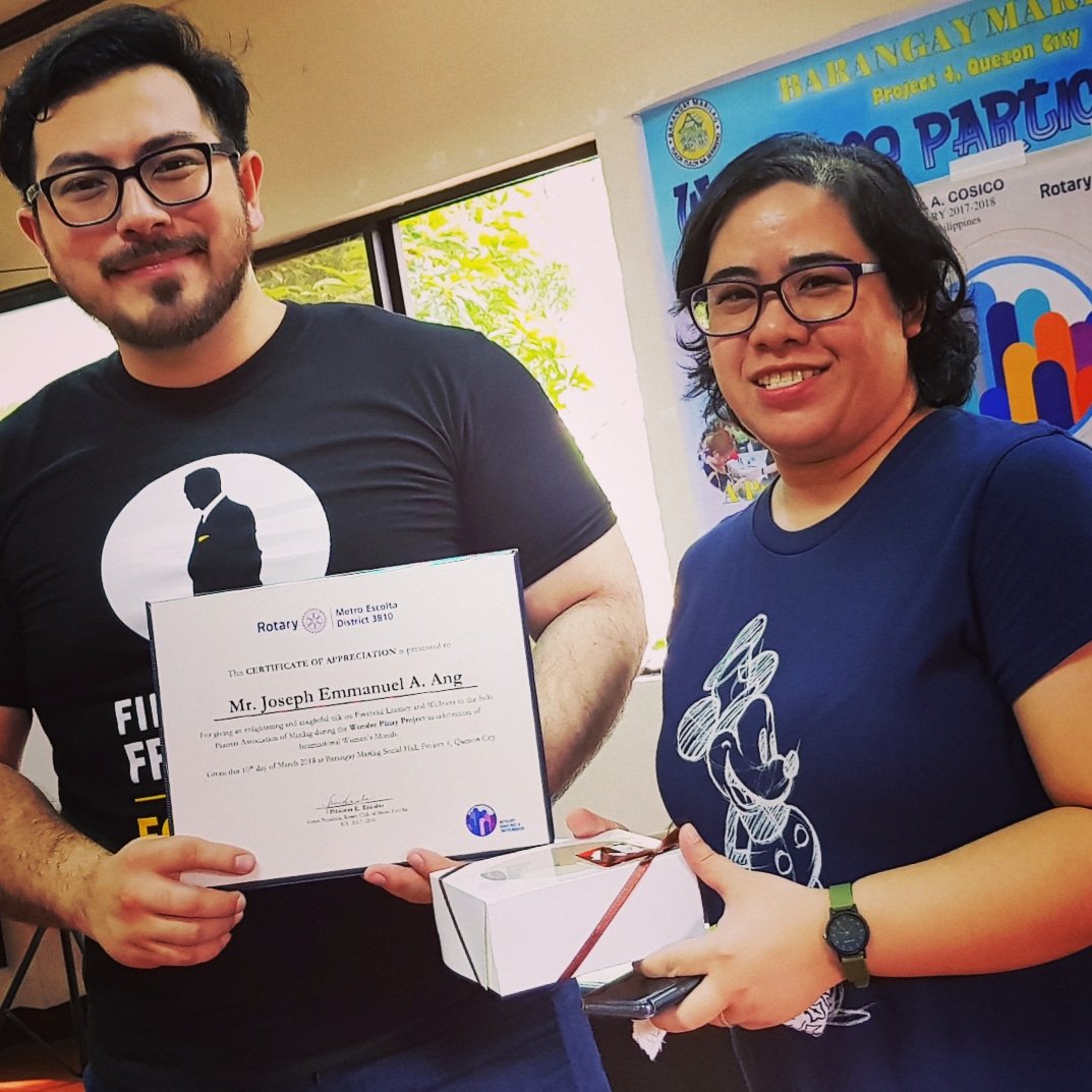 happyrotarians's tweet photo. Club President @cessencabo with our guest speaker, @j.em_ang.
Solo Parents Association
#WonderPinay #WomenEmpowerment #IWD2018 #happyrotarians #peopleofaction #serviveaboveself #RotaryMetroEscolta
#YoungRotary #NewGenRotarians #NewGenRotary #MakingADifference https://t.co/H0TtmCOSpp