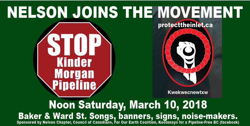 Keith222Wiley's tweet photo. Stop the Pipeline! Noon on Baker Street in #nelsonbc TODAY! Rally with signs music and fun!!! #protecttheinlet #stopkm https://t.co/IDClleCuRc