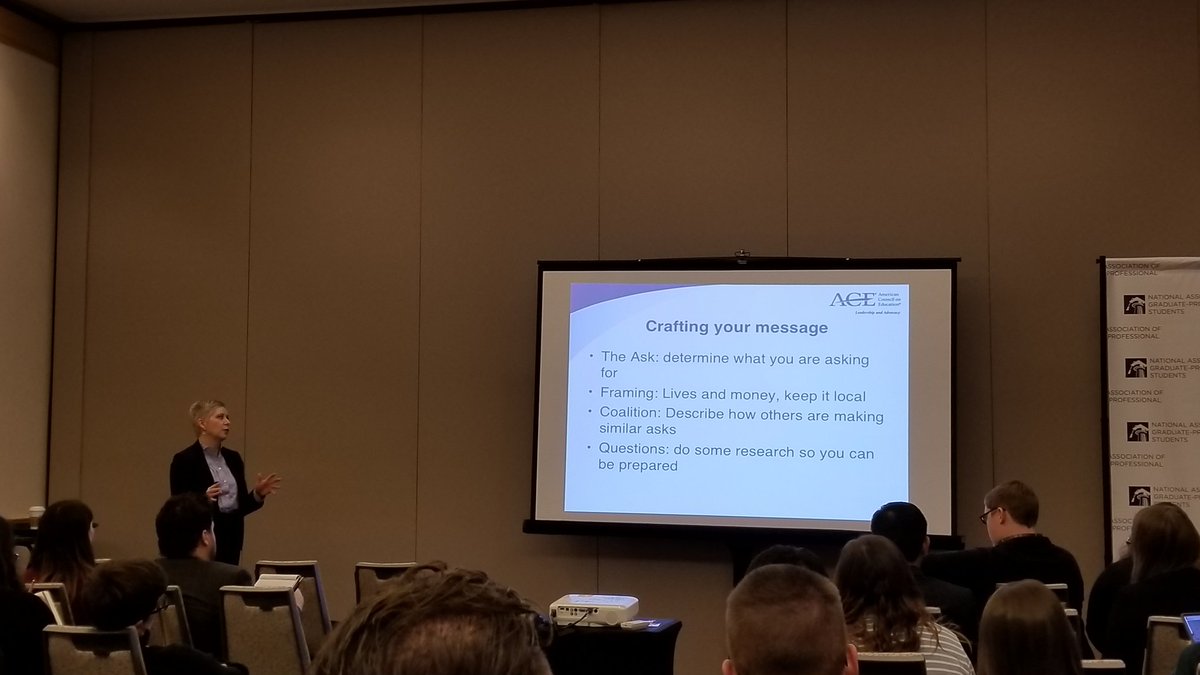NAGPS's tweet photo. Advocacy 101 with @sarah_spreitzer from @ACEducation giving tips and strategies on congressional meetings #NAGPSLAD2018 #RewritePROSPER https://t.co/1UDI1VNBcF