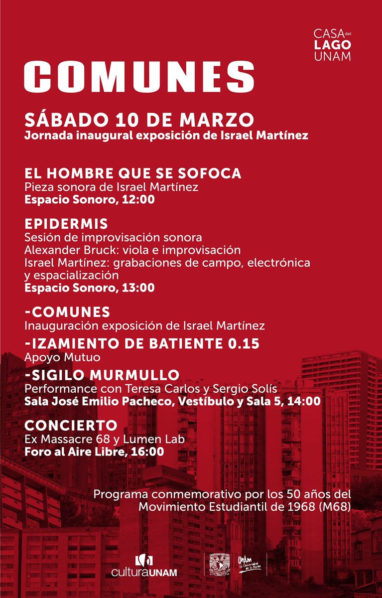 Este es el programa de la jornada inaugural de COMUNES en <a href="/CasadelLago/">Casa del Lago UNAM</a> Arrancamos a mediodía. Todas y todos invitados.
