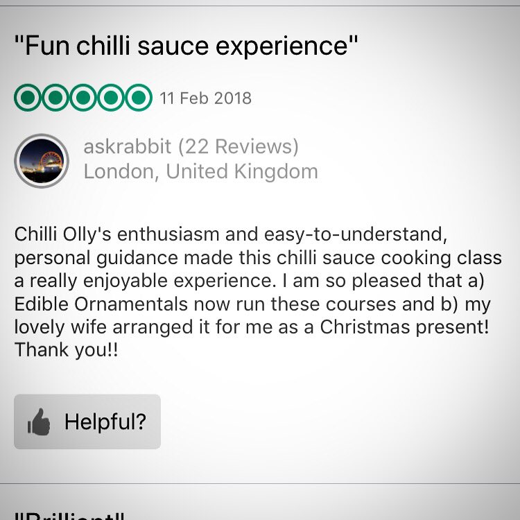 ChilliOlly's tweet photo. Always nice to read reviews, even if negative they help develop myself personally and also the courses. This one is very flattering mind...
#review #chillisauce #academy @ChilliAcademy @edibleornamenta https://t.co/eM6C95zcM3