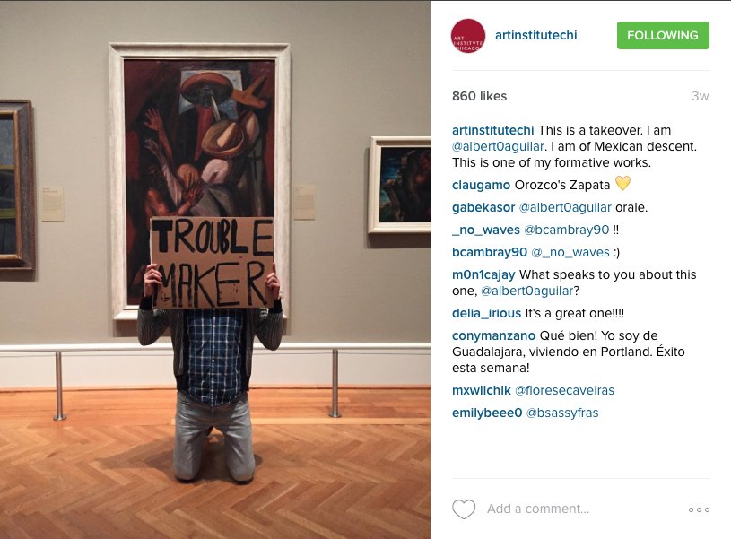 Wednesday 3/14 (5:30pm A+D 331): Visiting artist Alberto Aguilar. Aguilar makes work for museums and the street, all of it unexpected - don't miss his talk! 5/5