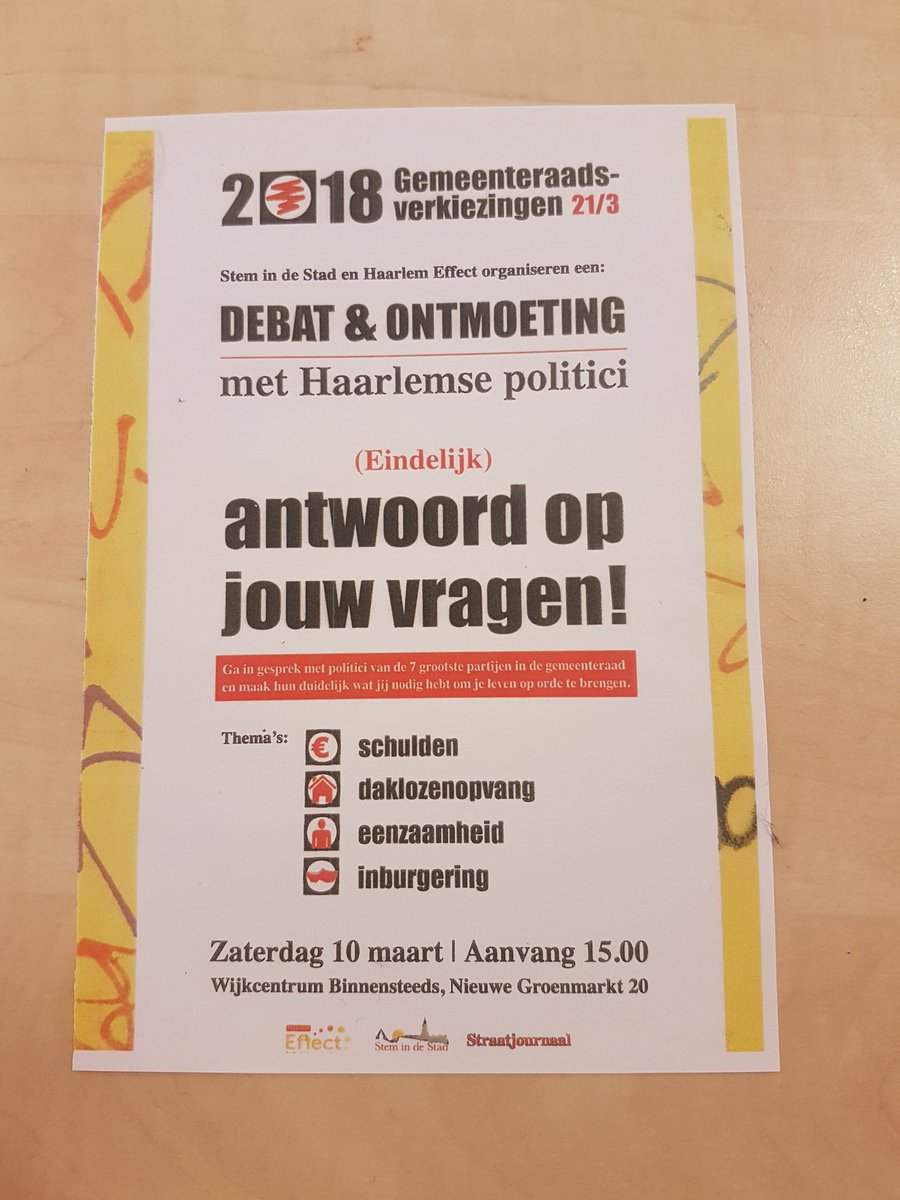 Vandaag mocht <a href="/TrotsHaarlem/">TrotsHaarlem</a> niet deelnemen aan het debat maar ik mocht toch iets vertellen over The Haarlem Project waar ik coach van ben . Dank aan <a href="/StemindeStad/">Stem in de Stad</a> en @HaarlemEffect .