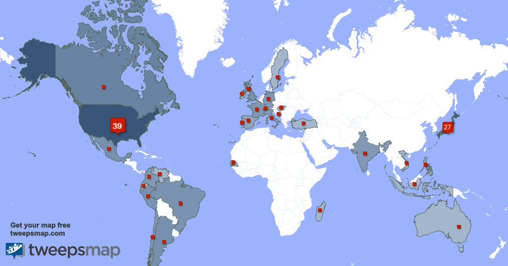 FireHino's tweet photo. My followers live in 30 countries: USA(38%), Japan(26%)... https://t.co/V9uAIGRhNr Get your free map! https://t.co/cjab5bQbbV