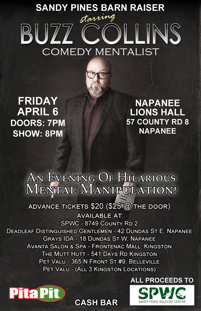 sandypines8's tweet photo. Tickets are selling fast! Get yours today!! #BarnRaiser #fundraiser #BuzzCollinsMentalism #laughterforacause #helpusrebuild #ticketsaresellingfast
#wildliferehabilitation #charityevent #April6 #wildlife #iamabarnraiser #pitapit @sandypines8 @hypnobuzz @PitaPitCanada https://t.co/idhUs2IbJn