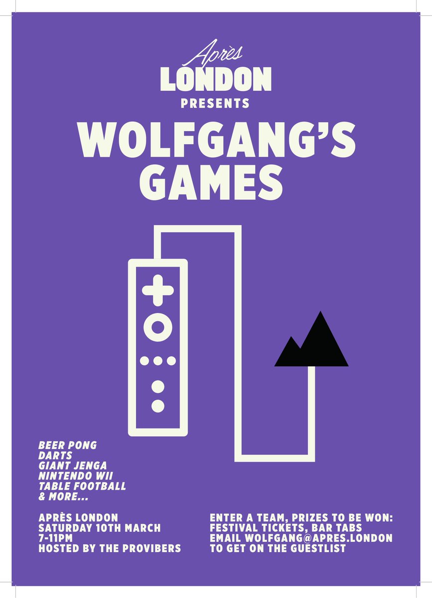 Wolfgang's Games back again tonight! From 7pm. 

Beer pong, darts, jenga, Nintendo Wii and more. 

Prizes to be won!! Festival tickets, bar tabs 

Hosted by games hosts specialists @TheProvibers 

FREE ENTRY