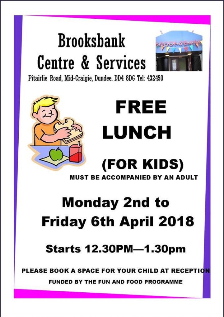 FWPSCnursery's tweet photo. The holidays can be a particularly difficult time for families on low income. Brooksbank Centre and Services are providing free breakfast/lunch for kids during the Easter hols. Main Street Cafe operate a "Eat What You Want, Pay What You Can" lunch cafe every Wed/Thurs all year. https://t.co/tjiidfMXLf