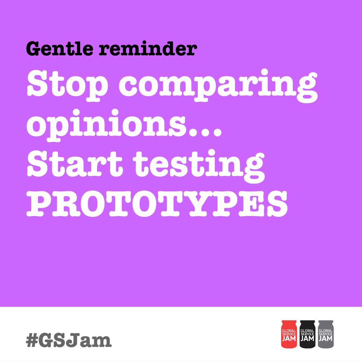 GSJam's tweet photo. That magic jam word… #Prototypes not models, not concepts… working prototypes. Make it small and test it. #GSJam https://t.co/q8wpPyf3Pb