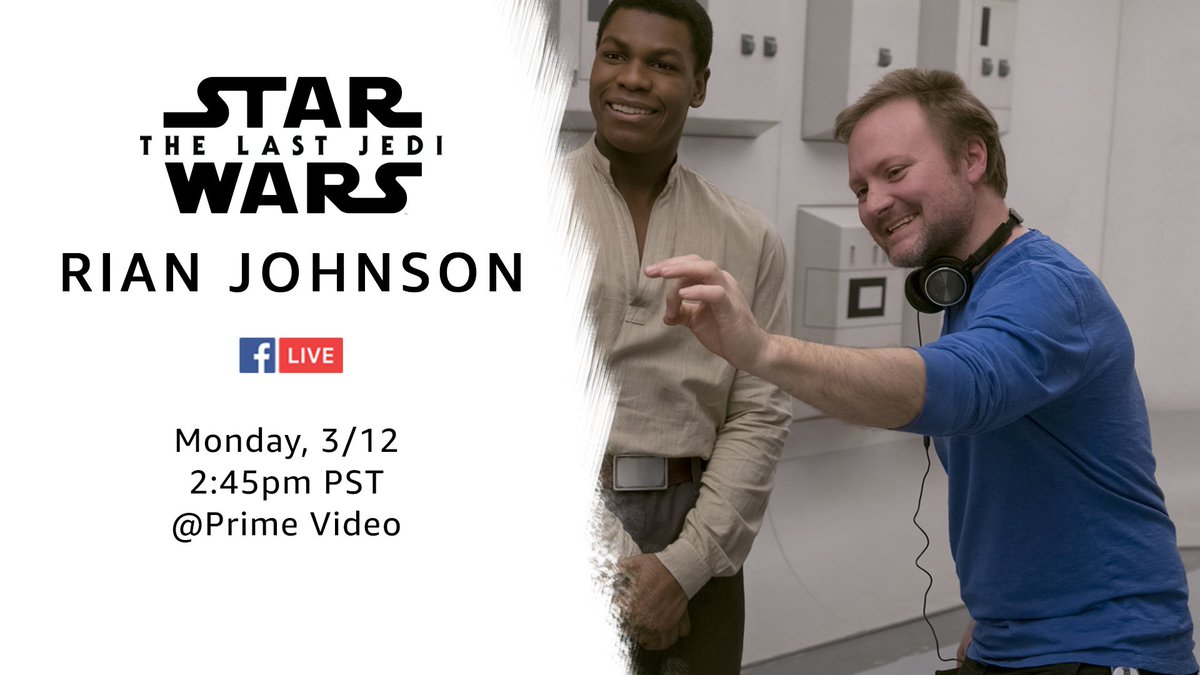 PrimeVideo's tweet photo. We're going live with @rianjohnson at #SXSW this Monday so he can answer all your #TheLastJedi questions! Send your Q's now with #AskRianJohnson. https://t.co/yFCnZtJo5C