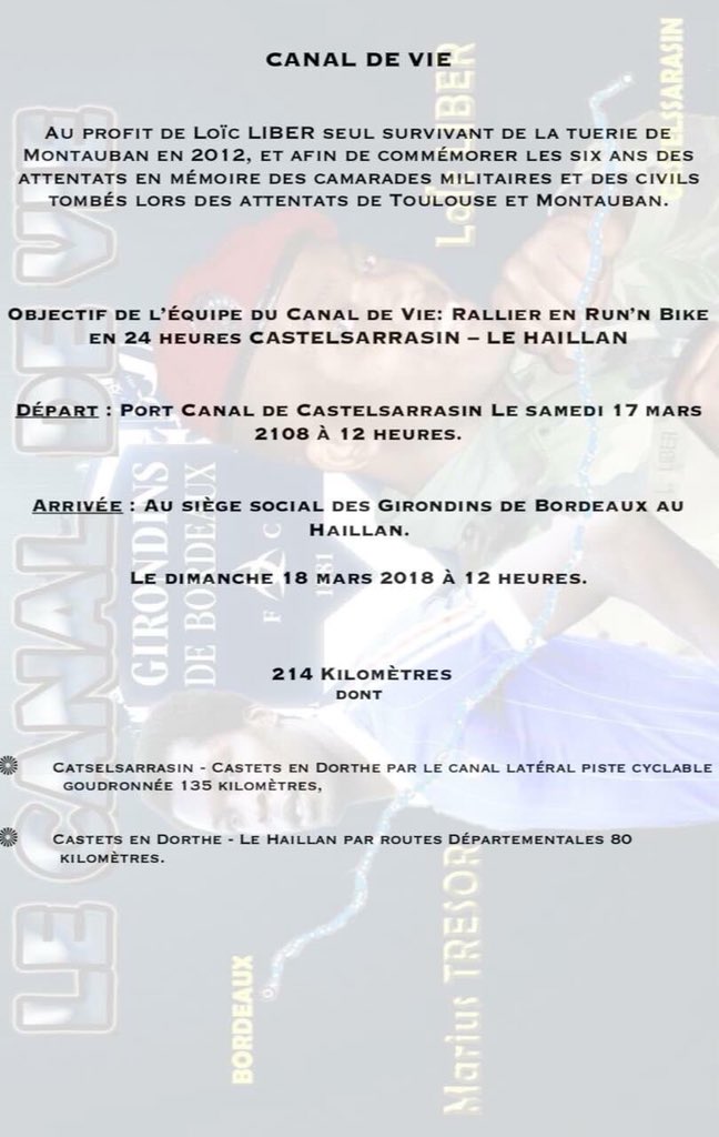 claireparisjazz's tweet photo. 📢📢
JPax sera présent #HonneurANosSoldats 🇫🇷
17mars à partir 10h port J.Yves Cousteau #Castelsarrasin
Défi au profit Loïc #Liber seul survivant(tétraplégique)
tuerie #Montauban 2012
👉Run’nbike 214 kms #LeCanalDeVie @LaCABAT #JeanPaxMéfret @JeanPaxM kiki #Bermont
#parachutiste https://t.co/V6yIdep9jW
