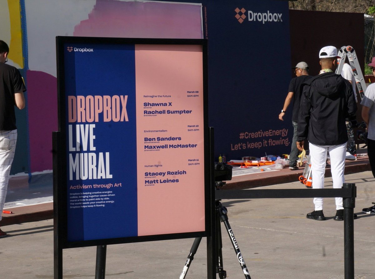 perlajones's tweet photo. Fireside chat with @murraysmusings of @coxbusiness and @shanesteel of @Dropbox - great to hear them speak about the future of B2B and marketing. Live mural in progress :)  #SXSW  @Brand_Innovator #lamberts #campaing #CreativeEnergy   #colors #B2B #branding #marketing https://t.co/e5U3BFxVPP