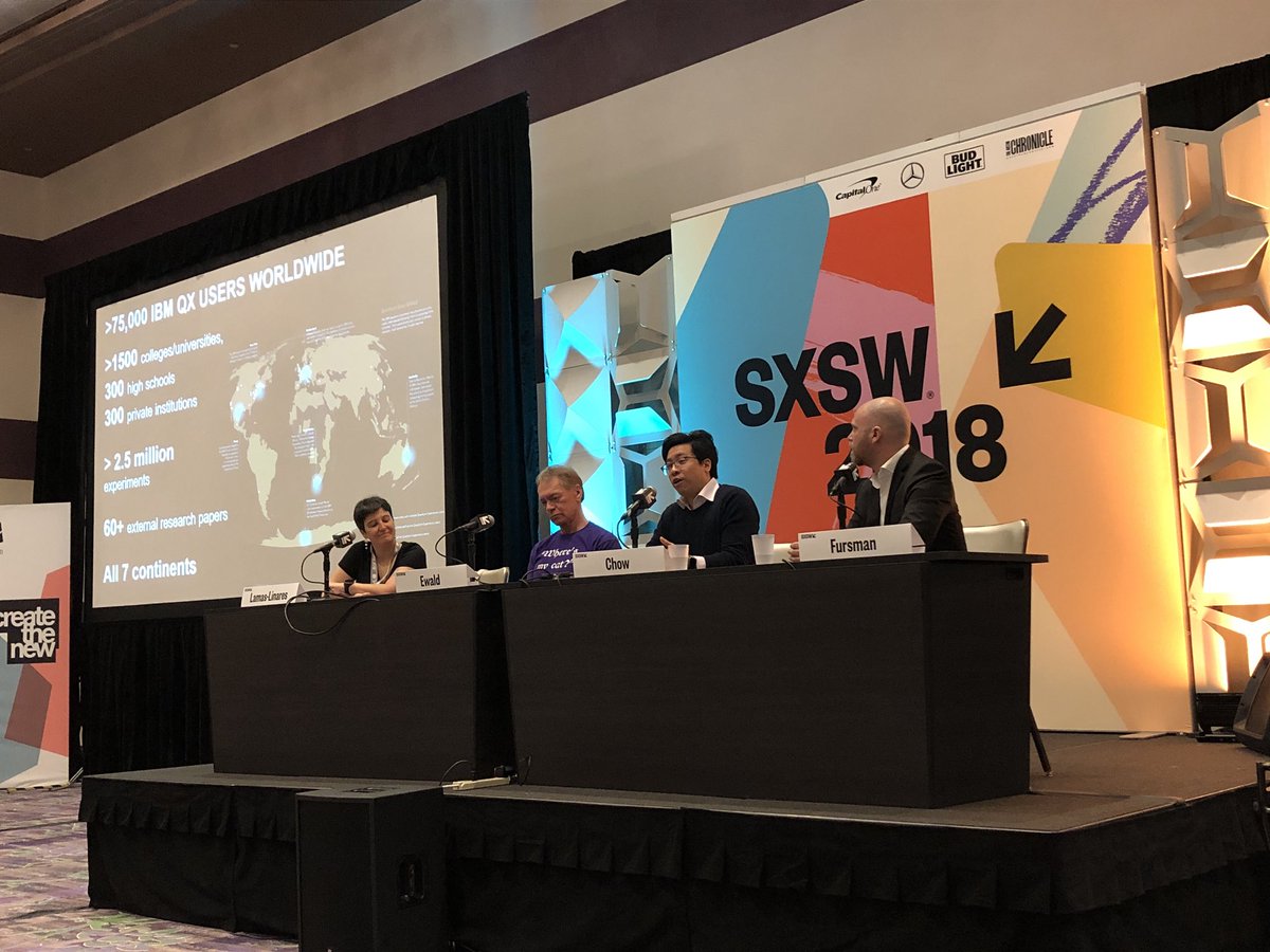 Quantum computing panel @sxsw — applied to the 2016 US election polls, quantum gave much higher chances to Donald Trump than traditional models did #SXSWinteractive