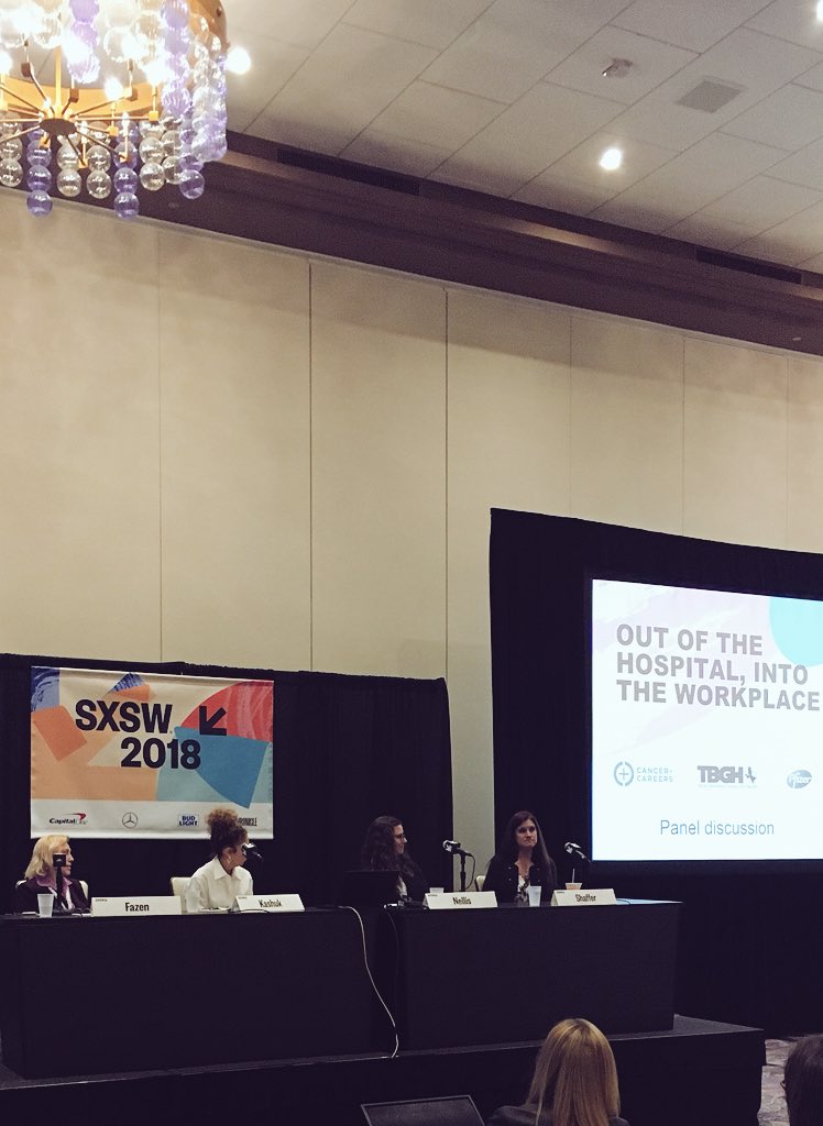 jhendl3's tweet photo. Transition back into the workplace from the patient and professional perspective. So important #sxsw #yrpr #pfizer #cancerandcareers #tbgh https://t.co/tSR72cqxSm