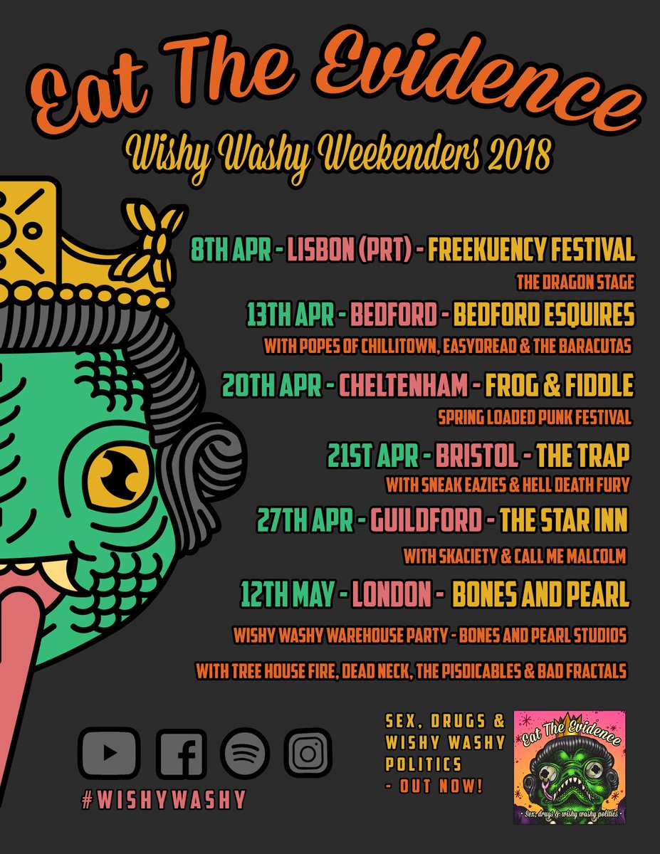 Wishy Washy Weekenders <a href="/popesofctown/">POPES OF CHILLITOWN</a> @easydreadmusic <a href="/FrogAndFiddle/">The Frog & Fiddle</a> <a href="/CMMalcolmBand/">CallMeMalcolmBand</a>  @Skaciety  <a href="/Helldeathfury/">Hell Death Fury</a> <a href="/ThePisdicables/">ThePisdicables</a> <a href="/nicktoyecomics/">Nick Toye</a> <a href="/thebaracutas/">The Baracutas</a> <a href="/BonesAndPearl/">BonesAndPearl</a> <a href="/treehousefireuk/">Tree House Fire!</a> <a href="/dead_neck/">DEAD NECK</a> <a href="/badfractals/">Bad Fractals</a> #wishywashy #skapunk #portugal #freekuencyfestival #reptilianqueen