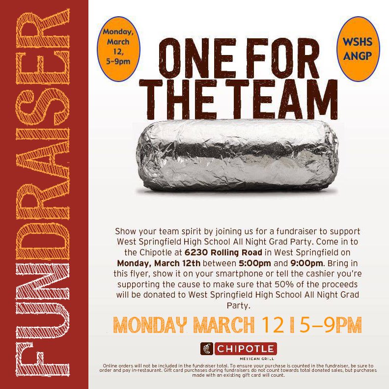 WSHS2018's tweet photo. 🧡💙Seniors!!!! Go support ANGP Monday night at Chipotle!!! Also, if you haven’t bought your tickets, buy them before the price increases on April 1🧡💙 https://t.co/eVIvn2vh7n