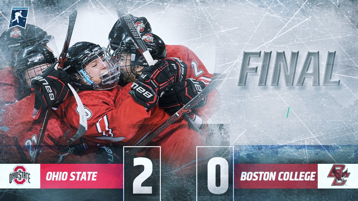 NCAAIceHockey's tweet photo. ON TO THE #FROZENFOUR!!!

Ohio State with the 2-0 shutout of the No. 3 seed Boston College. https://t.co/8XQ0RqYWn9