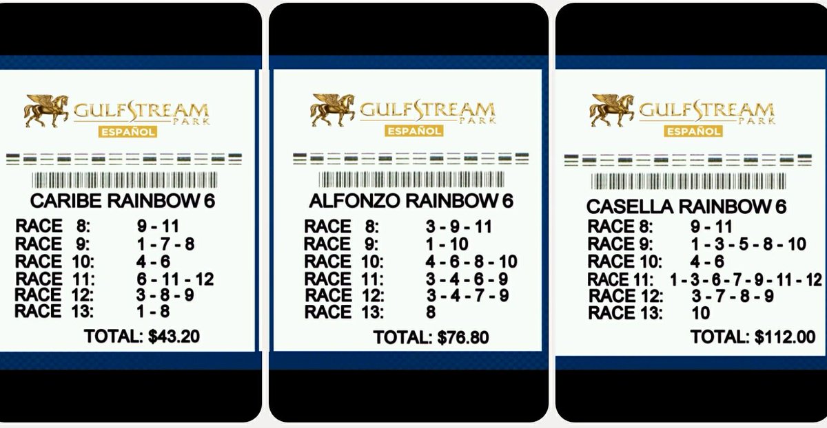 videohipico's tweet photo. The #GulfstreamPark en Español tickets for Saturday's Rainbow Pick6: https://t.co/7g3VDHdJDq