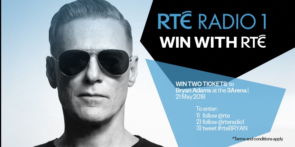 rte's tweet photo. Win 2 tickets to Bryan Adams @3arenadublin, 21 May, 2018. To enter follow @rte and @RTERadio1 and tweet #rtebryan https://t.co/vbyPPrPpoN