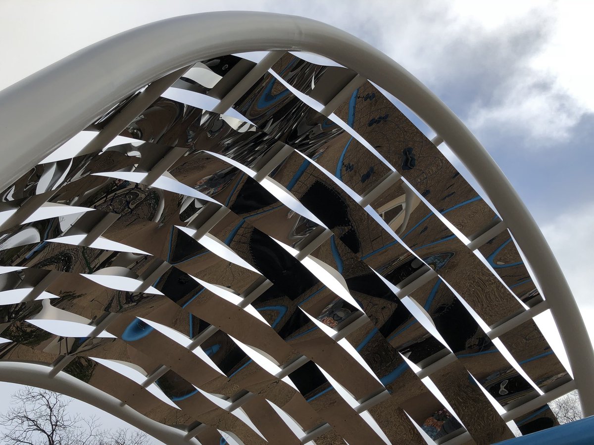 discoverschools's tweet photo. “Reflect” is a new public art piece by Stuart Allen at the Yanaguana Playground at @hemisfair. It’s beautiful and dramatic, but also functional as a shade structure.
#hemisfair #yanaguanagarden #stuartallen #reflect #publicartsanantonio @HemisfairConsrv https://t.co/4NeleuI2rI