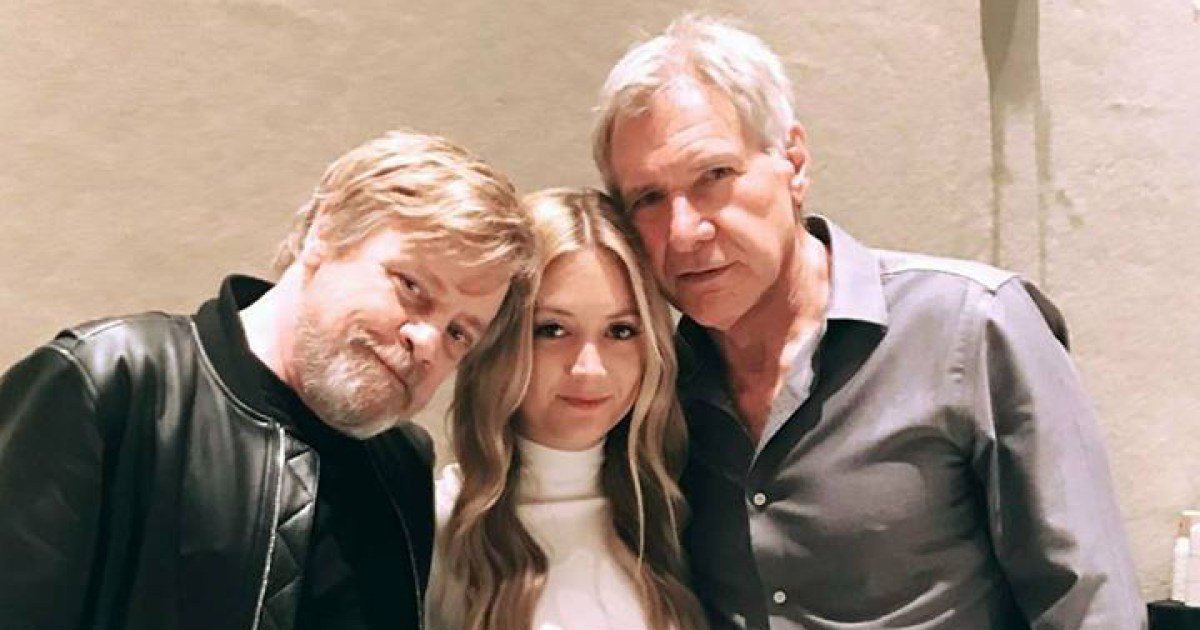 MarkHamill's tweet photo. "I was really sorry that we don't have the other member of our trio to celebrate with us- I feel her presence" I felt her there too, Harrison-She's #ALWAYSWithUs- It made me so happy my super-cool space-niece Billie Lourd was there to celebrate her with us.💘 https://t.co/OTzS5E2gYp