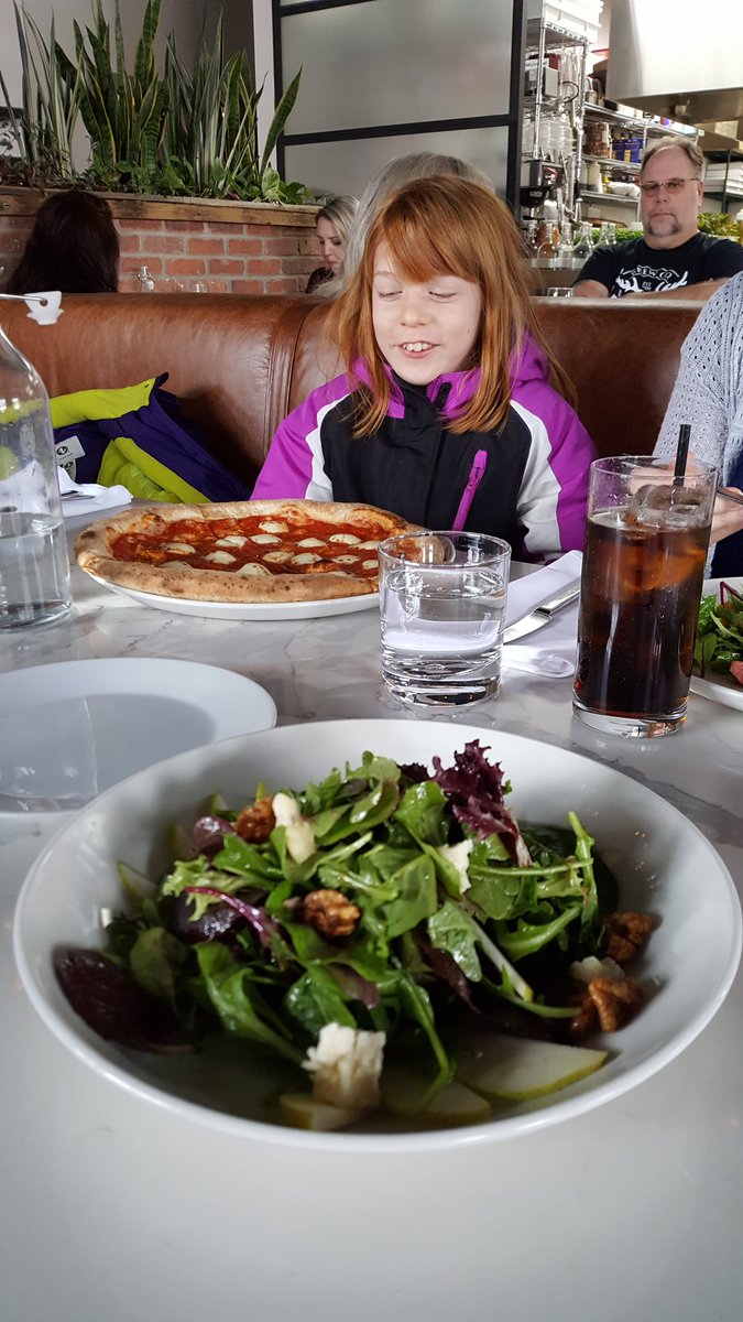 Me 'n my ladies enjoying salad and pizza at <a href="/cimaenoteca/">CIMA Enoteca</a> - our first visit. Really nice place &amp; the food is fantastic. (Plus, Warrant's "Heaven" is currently playing...youtu.be/rrSdXtFJG20) #LoveLockeDay #HamOnt