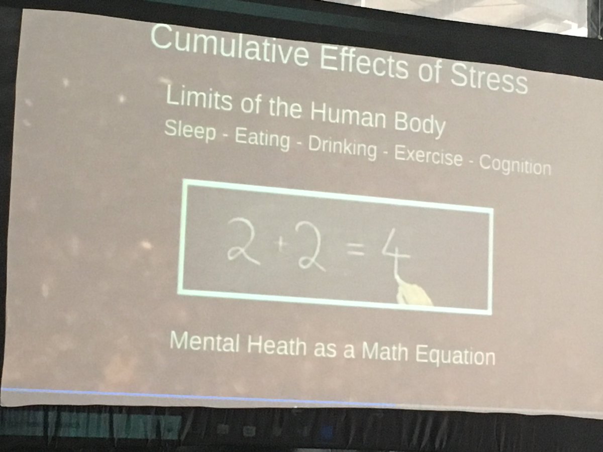 UTAHCERT's tweet photo. Managing Stress isn’t so much about the big events as it is about the small or simple parts of life: Sleep, Eating, Drinking, Exercise, Cognition. #UtahMRC Summit https://t.co/E3Eq2FfIi0