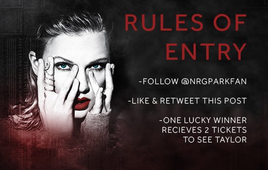 reliant_park's tweet photo. ...Ready For It?

Here's your chance to win 2 FREE tickets to see @taylorswift13 at NRG Stadium! https://t.co/maQN5cU1dl