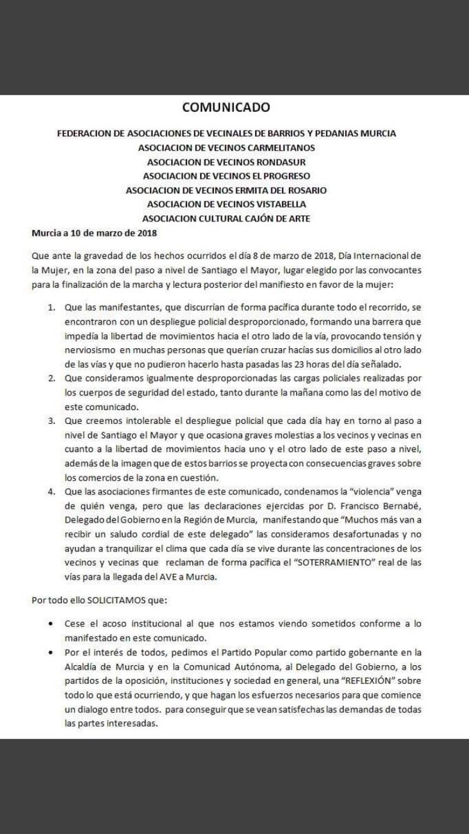 SoterramientoMu's tweet photo. IMPORTANTE COMUNICADO DE LAS ASOCIACIONES DE VECINOS DEL SUR DE MURCIA .
@diariolaopinion @laverdad_es @SER_Murcia @cope_murcia @ORMurcia @EPMurcia @RosaRodaNews @DailyMur @PopularTvMurcia @RTVEMurcia @EFE_Murcia https://t.co/EoEB7vUMMc