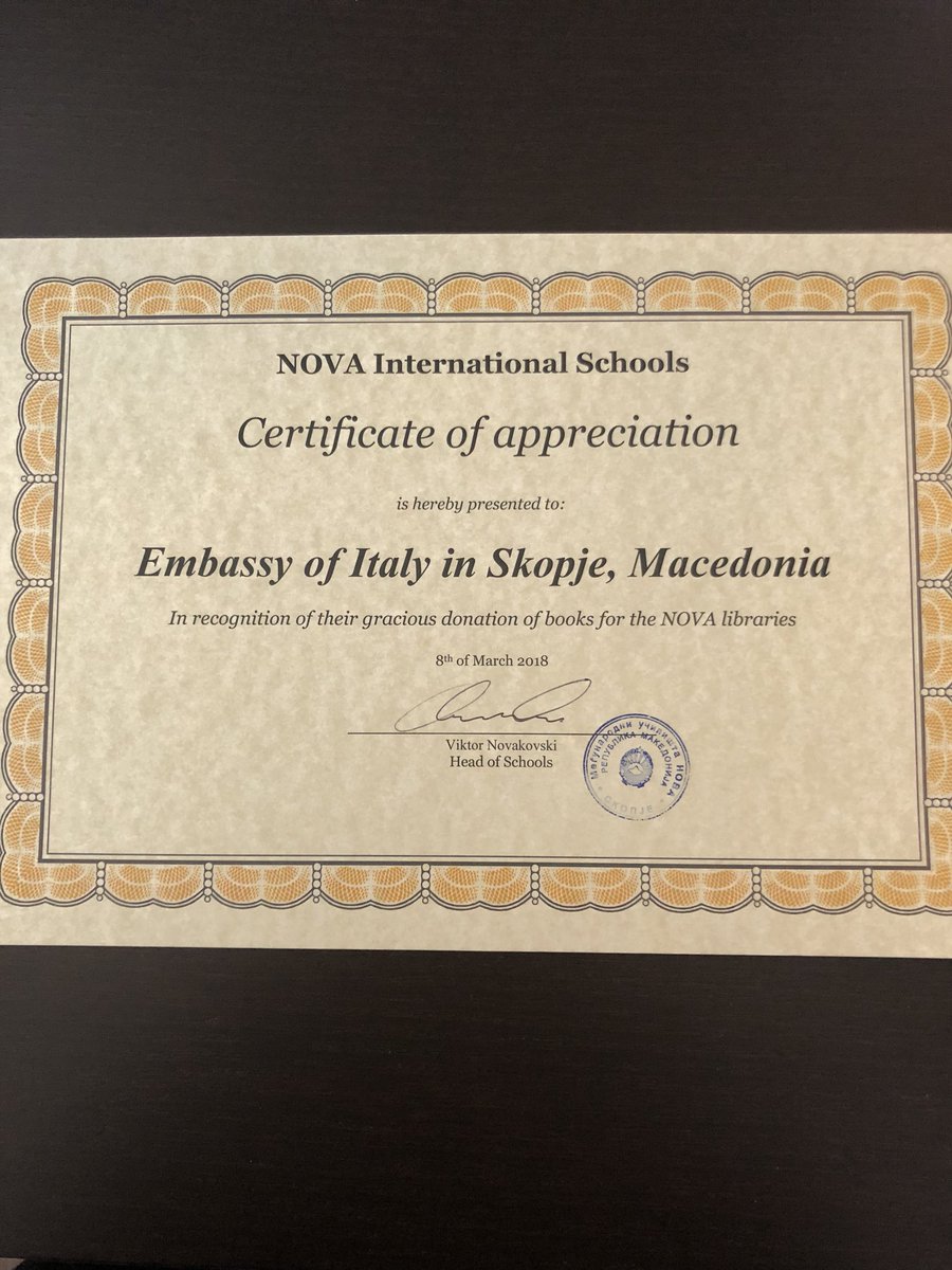 carloromeo70's tweet photo. Donation of 🇮🇹 books for @NOVASchoolsMK library.
Strengthening cultural cooperation with the school for promotion of 🇮🇹 language. https://t.co/ASK6nb5WvH