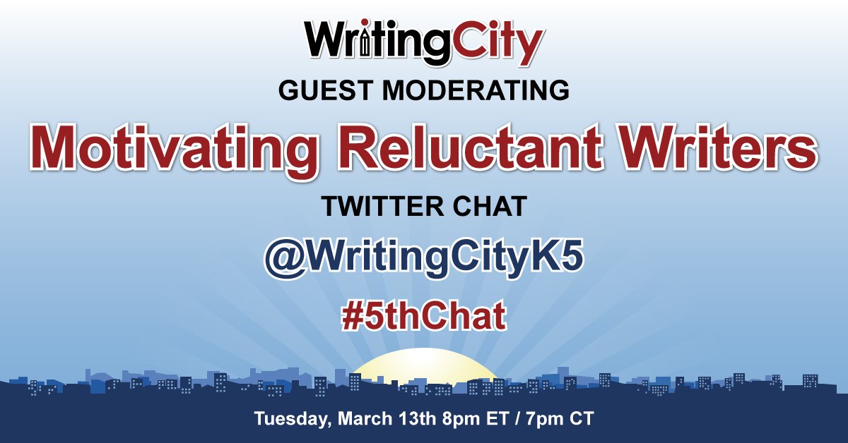 WritingCityK5's tweet photo. Join us tonight as we guest moderate #5thChat at 7 CT/ 8 ET
All grades welcome! #writing #elementary #edtech #blendedlearning #conprin #1stchat #2ndchat #3rdchat #4thchat #kidsdeserveit #Satchat #sunchat https://t.co/KJcJbjPQIm