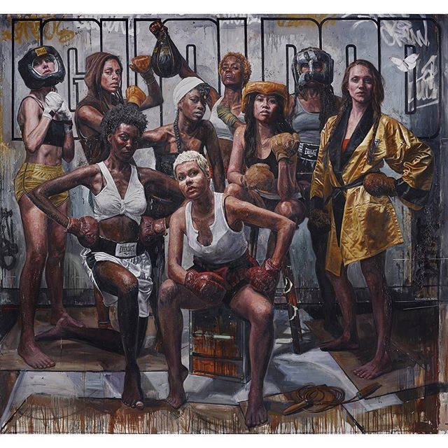 HIPARTCURATED's tweet photo. @timokamura: 
#internationalwomensday ! "The Fight Club", oil and mixed media on canvas, 112 X 130", 2012. Thanks again to this amazing group of women for posing for this painting a few years back! Collection of @yeelengallery #empoweringwomen #empowerment #strongwomen #inte… https://t.co/CbVYDhwd8s