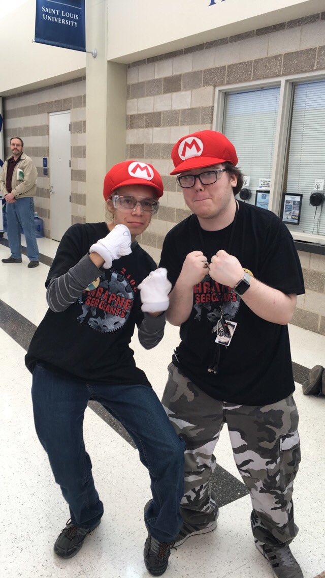 team2408's tweet photo. Happy national Mario day from our drive team #FIRSTPowerUo https://t.co/RH6j48kXFp