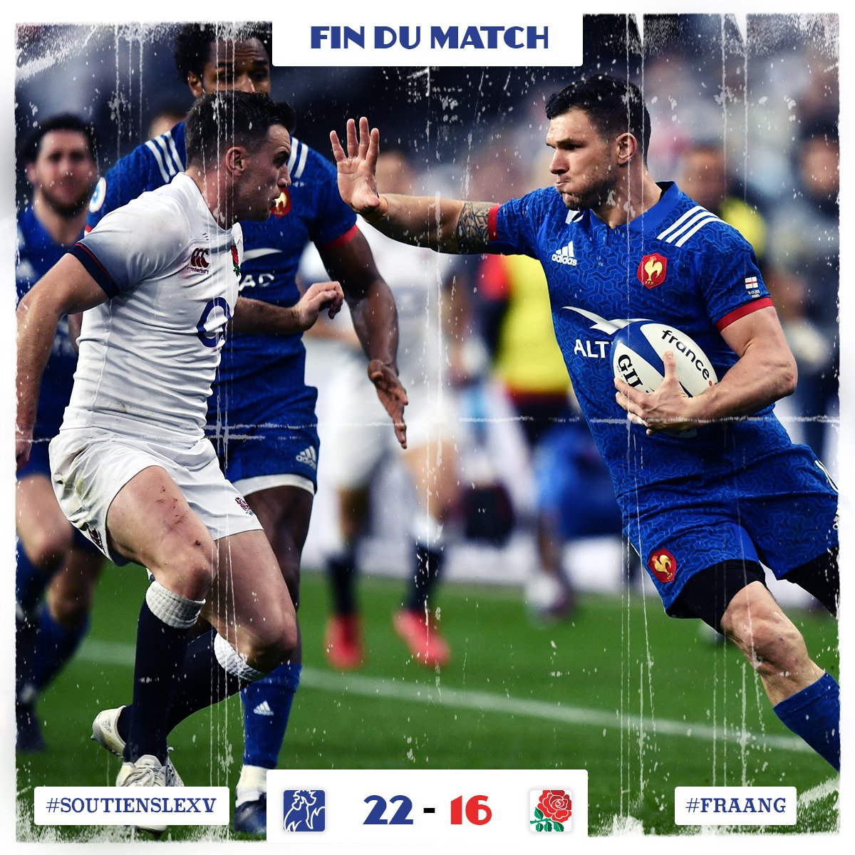 FranceRugby's tweet photo. ENORME !!! 
Les Bleus renversent le XV de la Rose 💪 Superbe victoire au bout d'un suspens insoutenable !

#FRAANG #soutiensleXV #PrêtsAuCombat https://t.co/me3Pk8zpQO