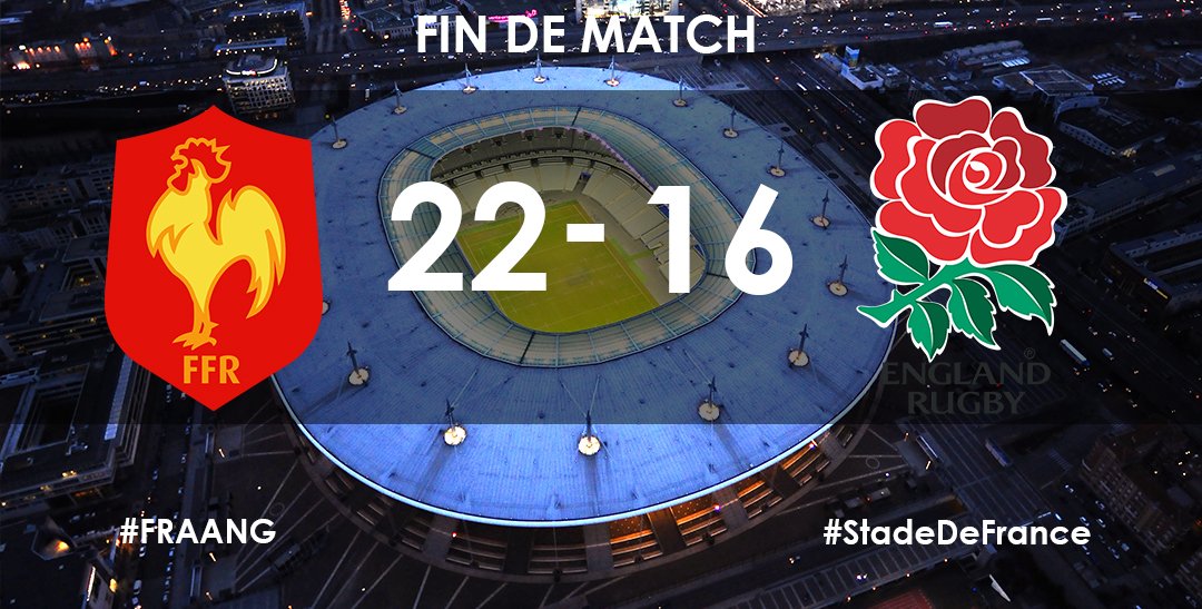 StadeFrance's tweet photo. BRAVO LES BLEUS !! 👏😍
Score de fin de match : 🇫🇷 22 - 16 🏴󠁧󠁢󠁥󠁮󠁧󠁿 https://t.co/5Vv1vl9hb9