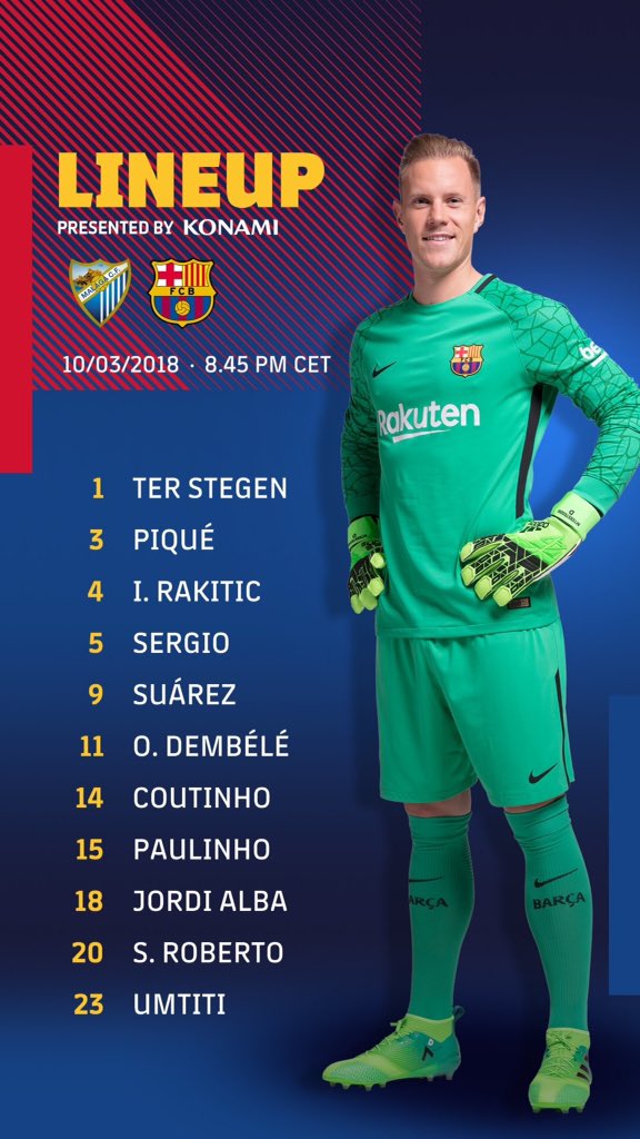 UniversalCule's tweet photo. || STARTING XI

FC Barcelona V Malaga 🔴🔵 https://t.co/f8zQ0vWGsW