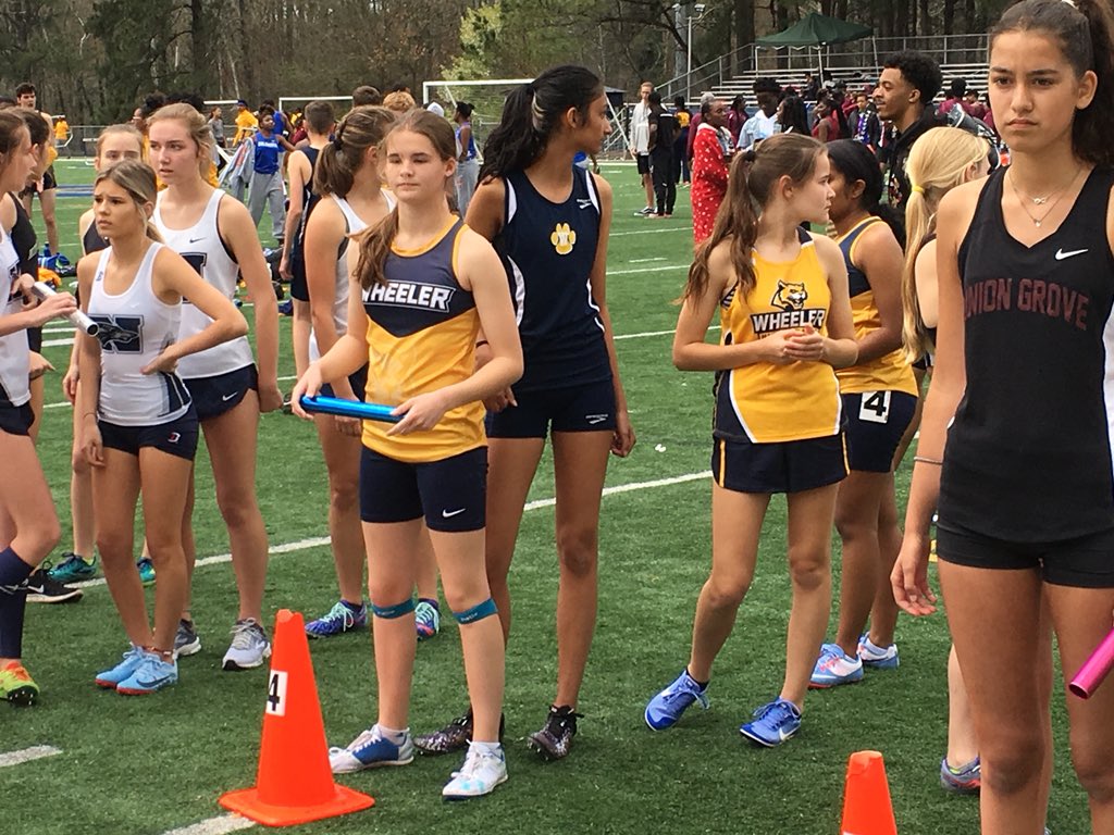 Wheeler_High's tweet photo. At the Zaxbys Wheeler Relays our athletes are preparing for the 4 x 800.  Good luck!  @Zaxbys2080LRR https://t.co/znMXQVGnea