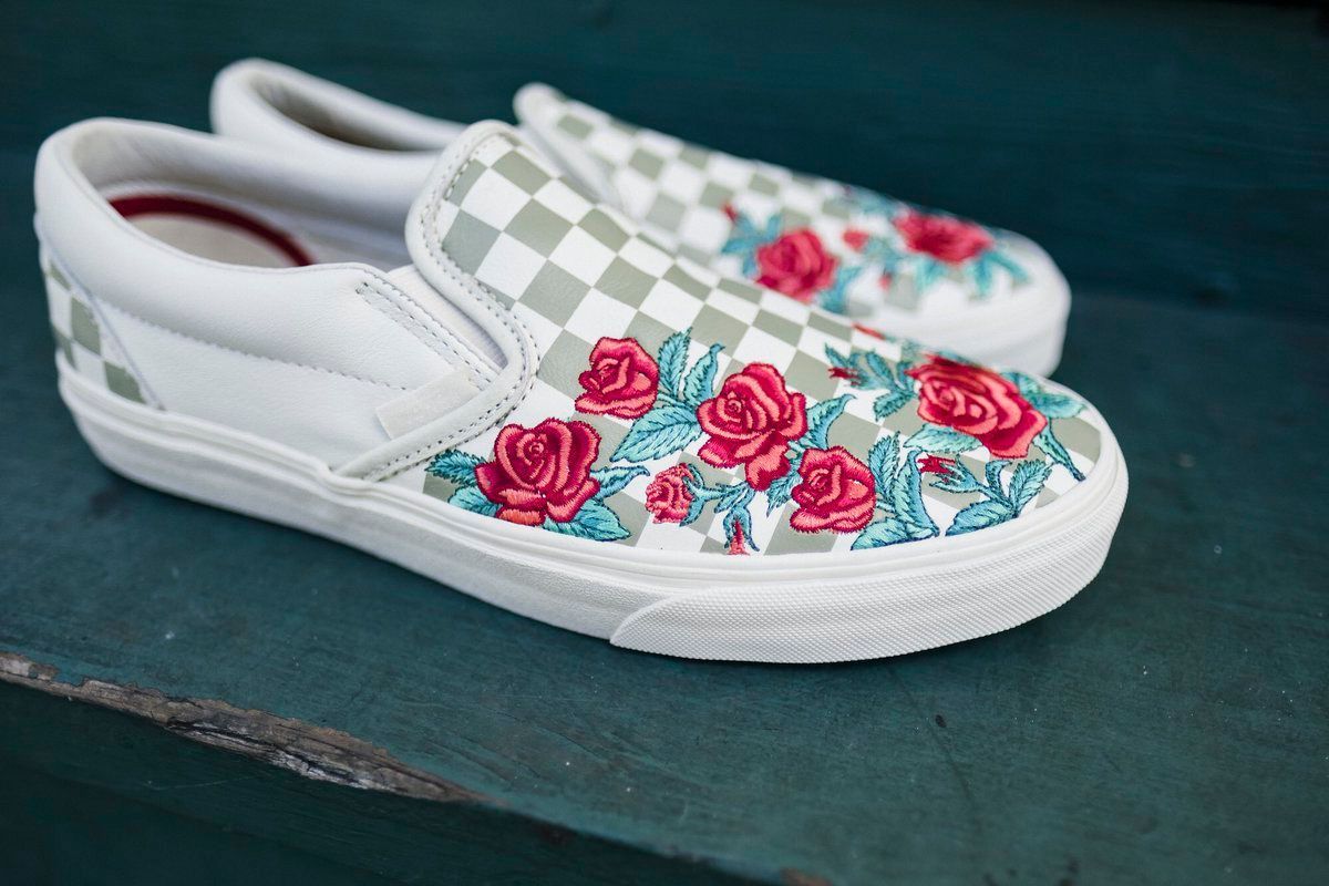 vans slip on dx rose embroidery