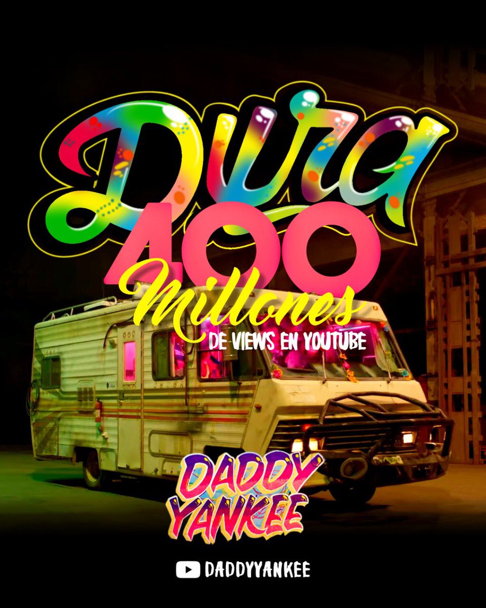 daddy_yankee's tweet photo. Gracias ! Thanks! 400 million views in 5 weeks! 💪💪💪 #DURA @YouTube https://t.co/UvJFGcVIGP https://t.co/vyvBMBwPXT