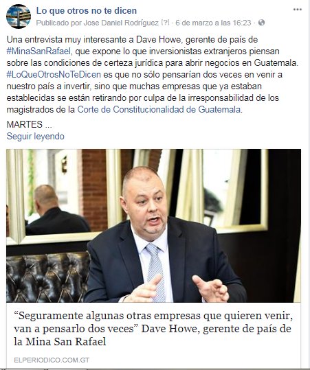 loquenodicen01's tweet photo. ¿Quién va a invertir en GT, si a pesar de cumplir con requisitos no le permiten operar, la certeza jurídica no existe, bloquean accesos a instalaciones, atacan con fusiles a vehículos de la companía y SECUESTRAN a empresarios? #ResulevanYa #MinaSanRafael
https://t.co/FkjuKNH6zU https://t.co/ihK3Km1Js9